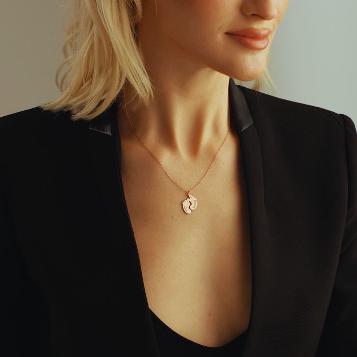 Personalized Baby Footprint Necklace – Silver & Gold | Keepsake for New Moms