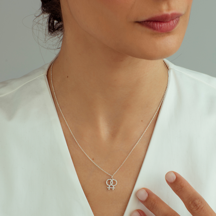 Pave Initial Lesbian Symbol Necklace – Silver & Gold | Pride Jewellery