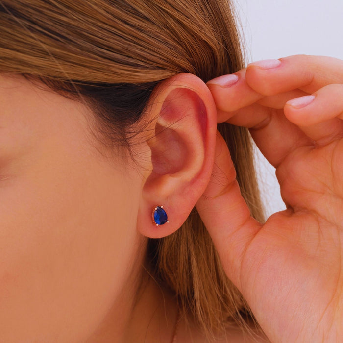 Pear Sapphire Teardrop Earrings – Silver & Gold | September Birthstone Jewellery
