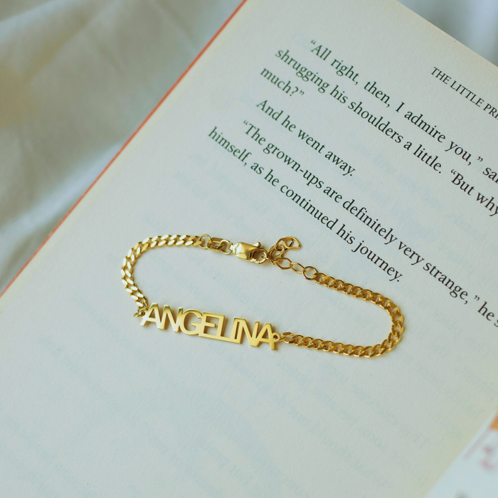 Personalized Name Bracelet with Curb Chain – Silver & 14K Gold