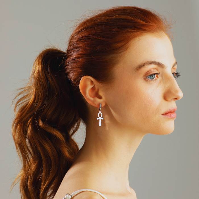 Minimalist Ankh Earrings – Sterling Silver & Gold