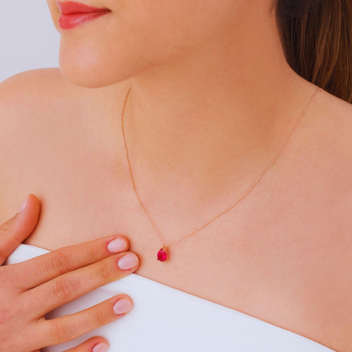 14K Gold Ruby Teardrop Necklace – July Birthstone Pendant | Timeless & Elegant Gift