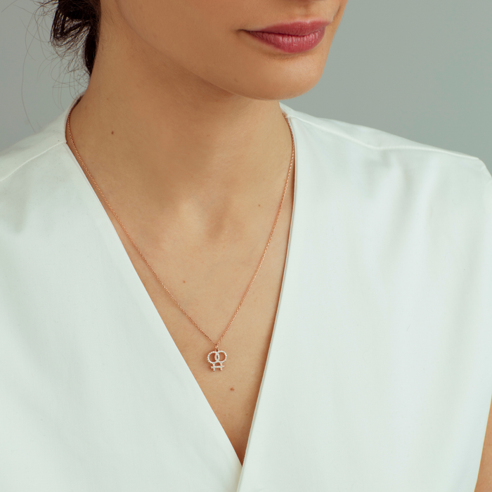 Pave Initial Lesbian Symbol Necklace – Silver & Gold | Pride Jewellery