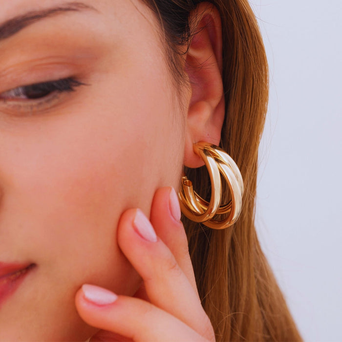 Chunky Triple Hoop Earrings – Bold & Eye-Catching Gold Design