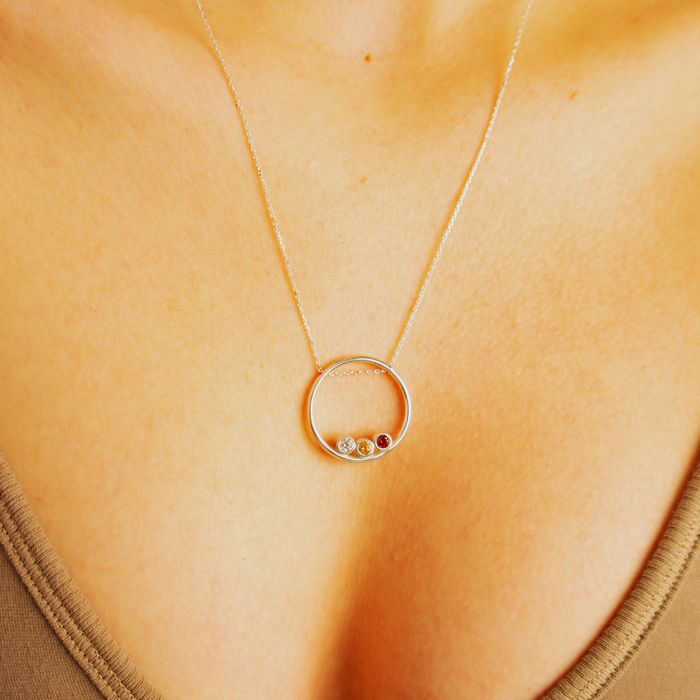 Hoop Birthstone Pendant Necklace – Personalized in Silver & Gold