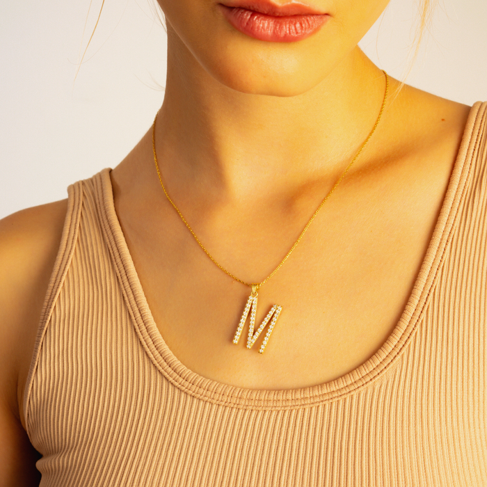 Bold Zircon Initial Necklace – Silver, Gold &amp; Rose Gold | Custom Letter Pendant