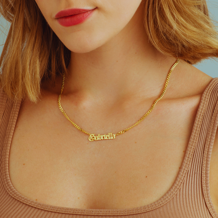 Old English Name Necklace – Silver & Gold | Gothic Style