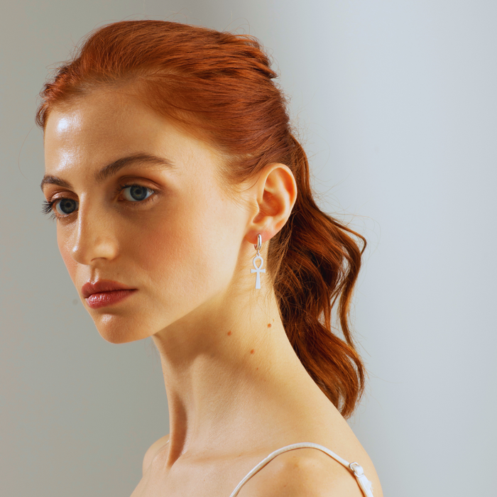 Minimalist Ankh Earrings – Sterling Silver & Gold