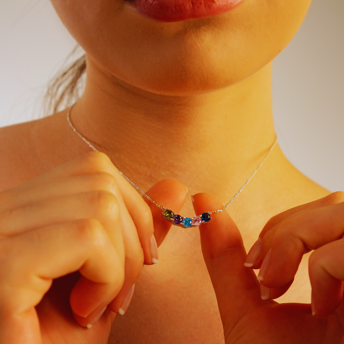 Personalized Birthstone Family Pendant – Silver & Gold