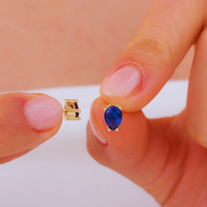 Pear Sapphire Teardrop Earrings – Silver & Gold | September Birthstone Jewellery