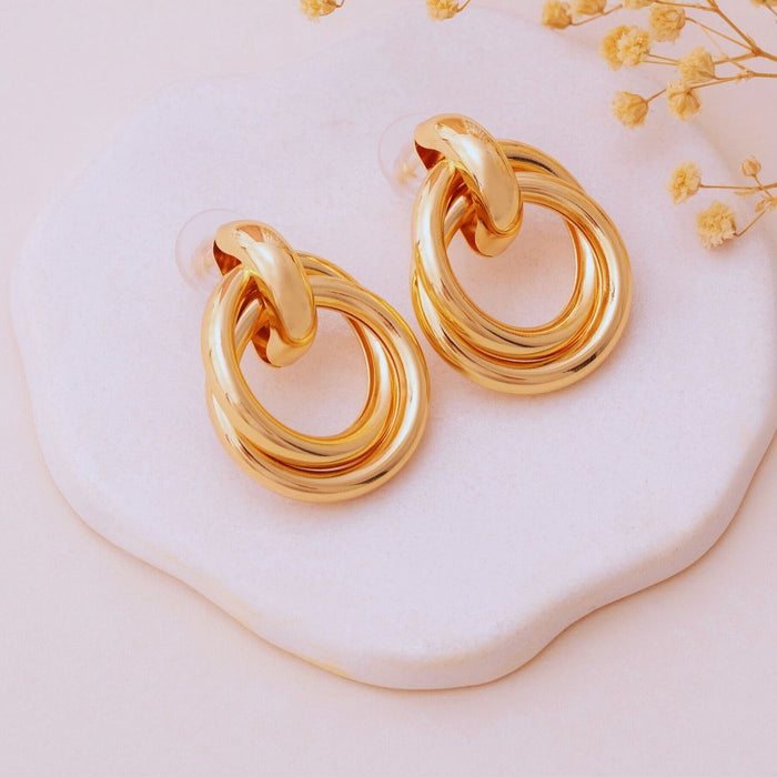 Gold Love Knot Geometric Drop Earrings – Bold, Modern & Eye-Catching