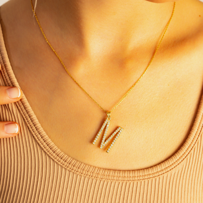 Bold Zircon Initial Necklace – Silver, Gold &amp; Rose Gold | Custom Letter Pendant
