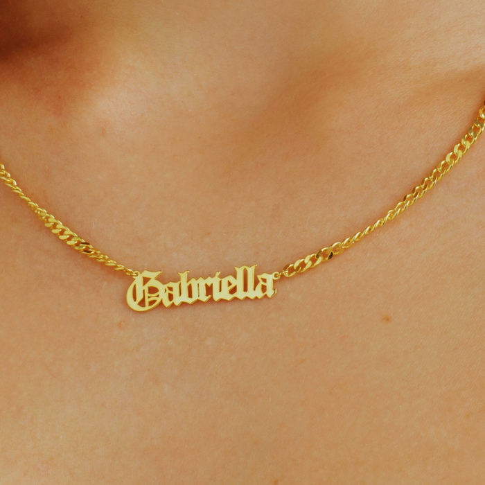 Old English Name Necklace – Silver & Gold | Gothic Style