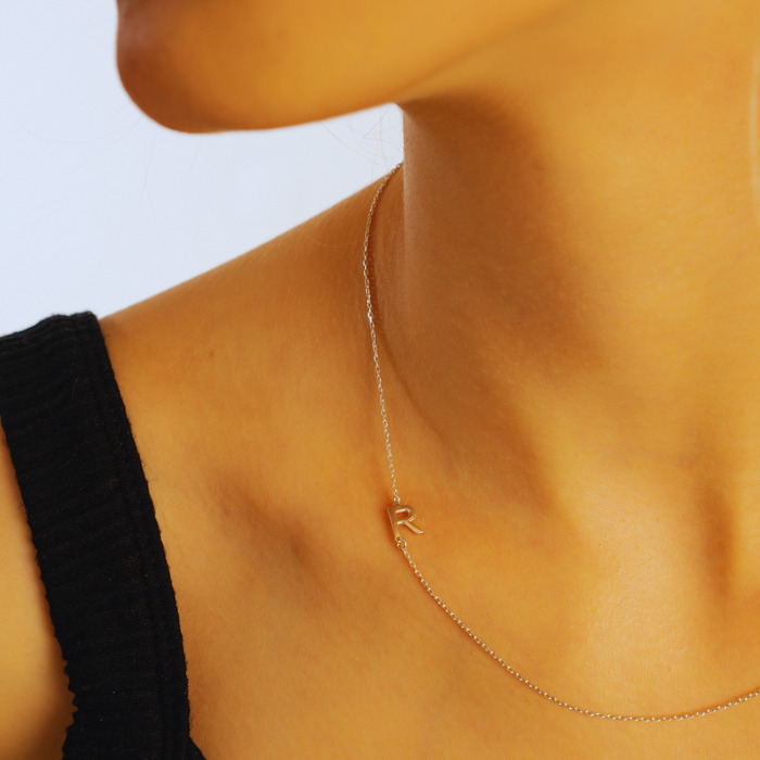 Sideways Initial Necklace – Silver & 14K Gold | Personalized