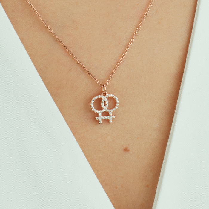 Pave Initial Lesbian Symbol Necklace – Silver & Gold | Pride Jewellery