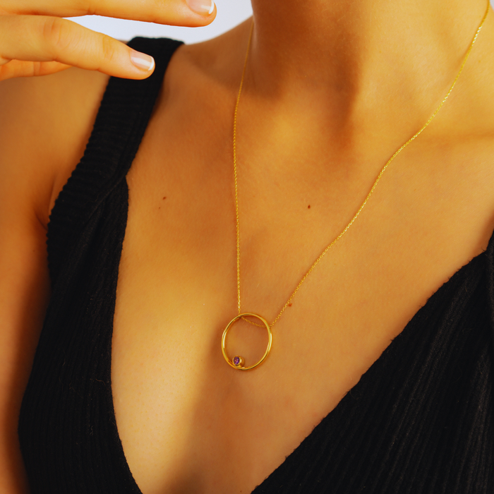 Hoop Birthstone Pendant Necklace – Personalized in Silver & Gold