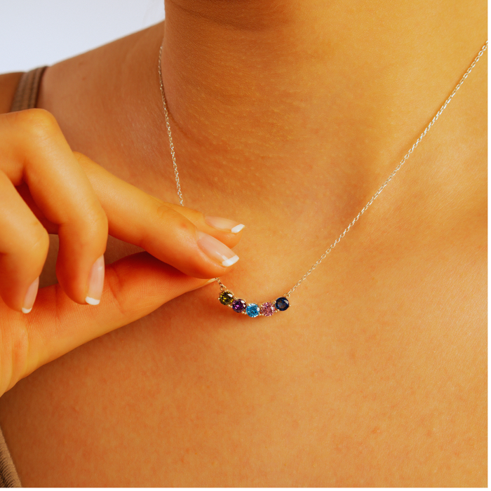 Personalized Birthstone Family Pendant – Silver & Gold