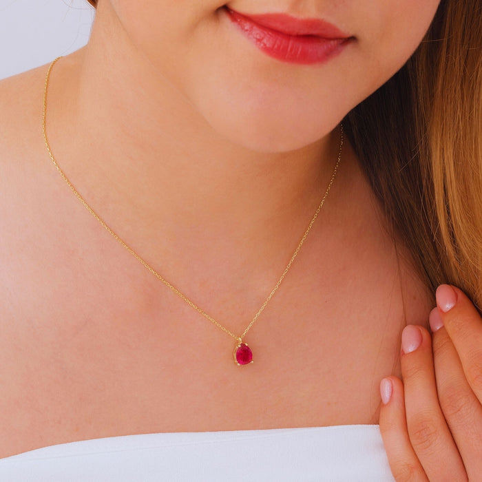 14K Gold Ruby Teardrop Necklace – July Birthstone Pendant | Timeless & Elegant Gift