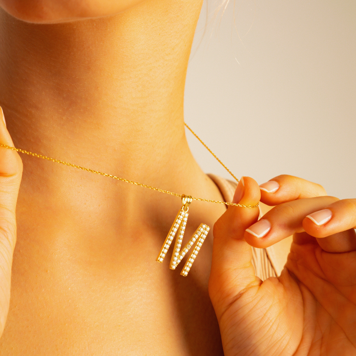 Bold Zircon Initial Necklace – Silver, Gold &amp; Rose Gold | Custom Letter Pendant