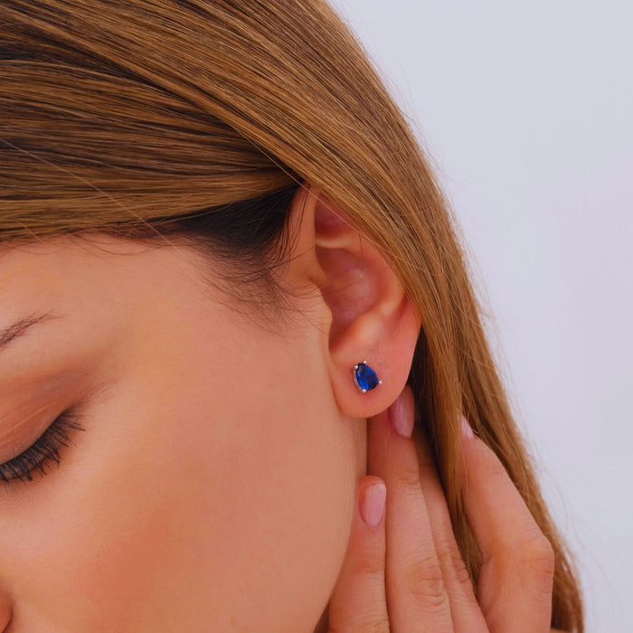 Pear Sapphire Teardrop Earrings – Silver & Gold | September Birthstone Jewellery