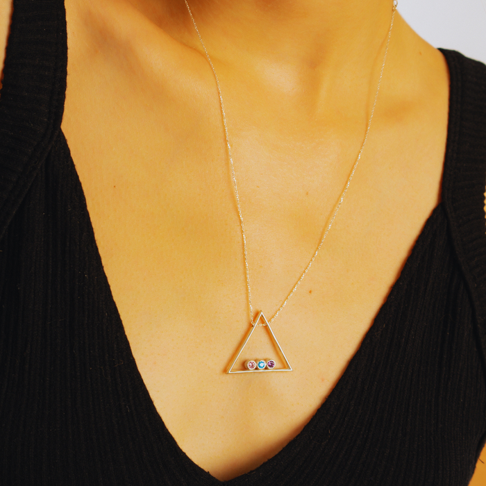 Custom Family Birthstone Triangle Pendant Necklace – Silver, Gold & Rose Gold