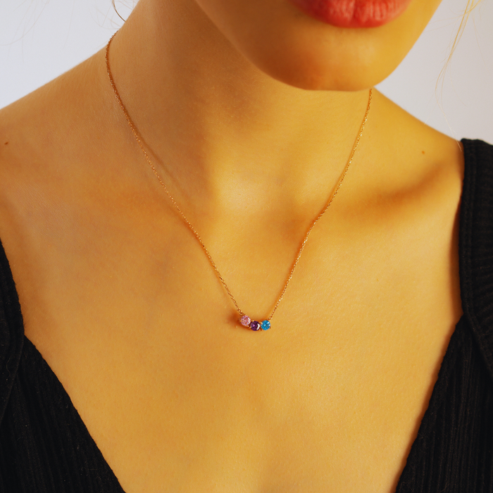 Personalized Birthstone Family Pendant – Silver & Gold