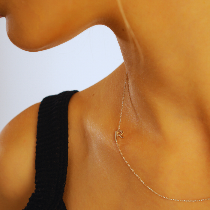 Sideways Initial Necklace – Silver & 14K Gold | Personalized