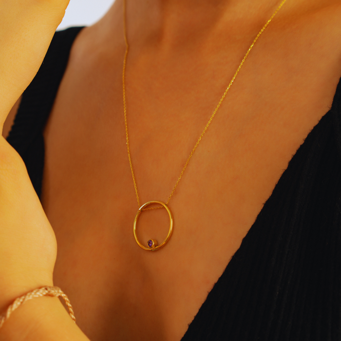 Hoop Birthstone Pendant Necklace – Personalized in Silver & Gold