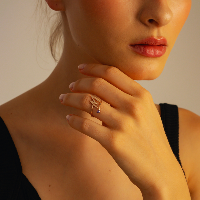 Adjustable Ring – Personalized with Birthstone & Initial