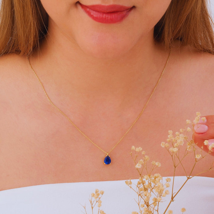 Teardrop Sapphire Necklace – Gold Filled & Solid Gold | September Birthstone Jewellery