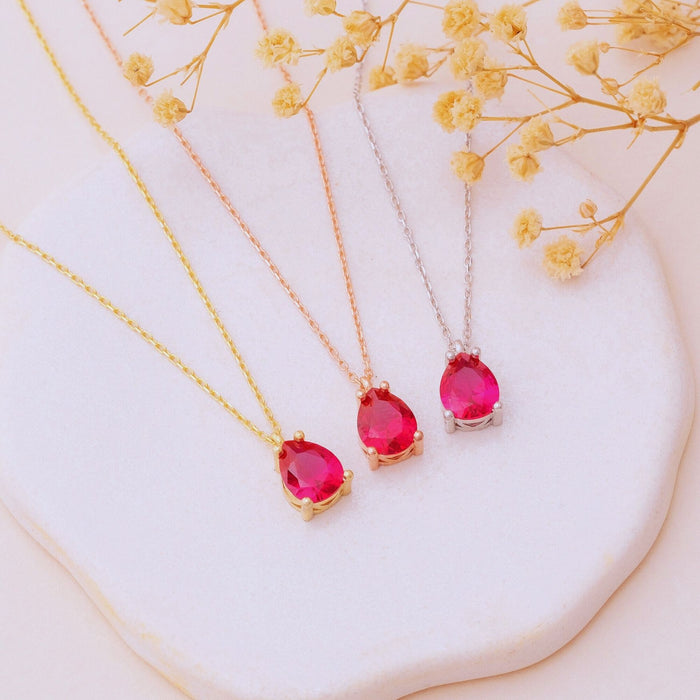 14K Gold Ruby Teardrop Necklace – July Birthstone Pendant | Timeless & Elegant Gift