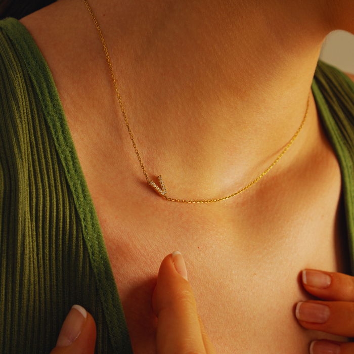 Initial Sideways Necklace – Silver & Gold | Personalized Pave Letters