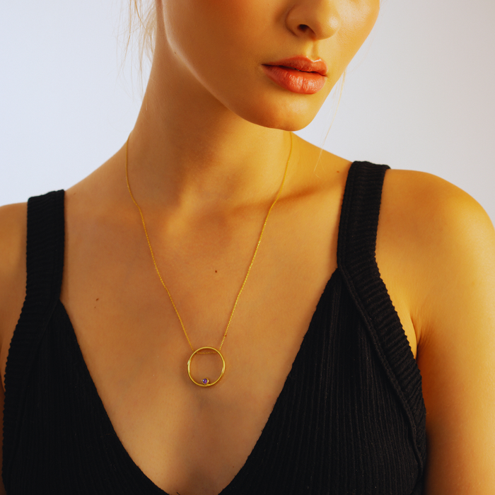 Hoop Birthstone Pendant Necklace – Personalized in Silver & Gold