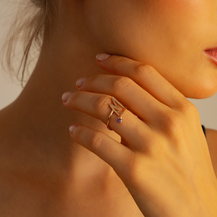 Adjustable Ring – Personalized with Birthstone & Initial