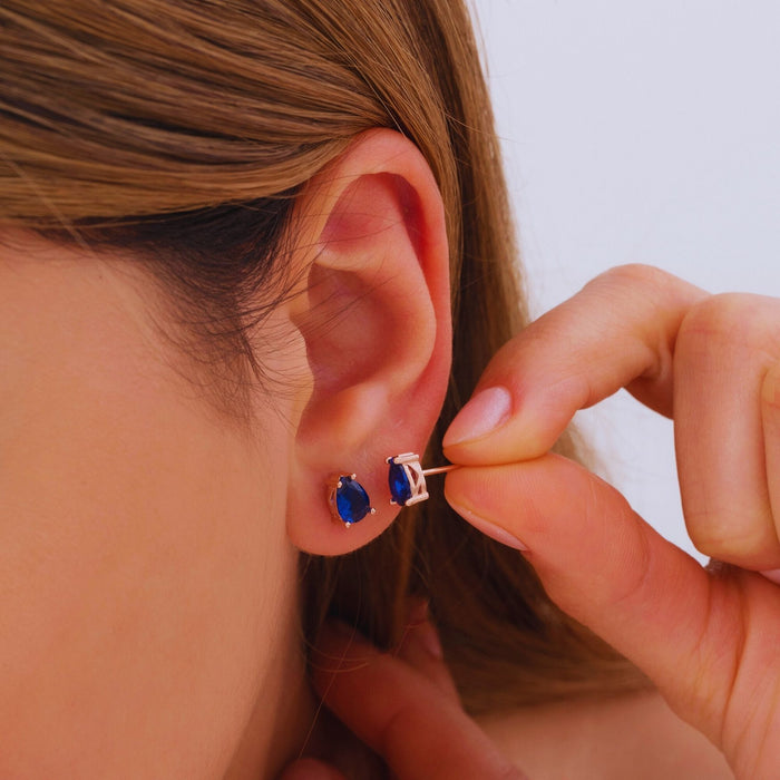 Pear Sapphire Teardrop Earrings – Silver & Gold | September Birthstone Jewellery