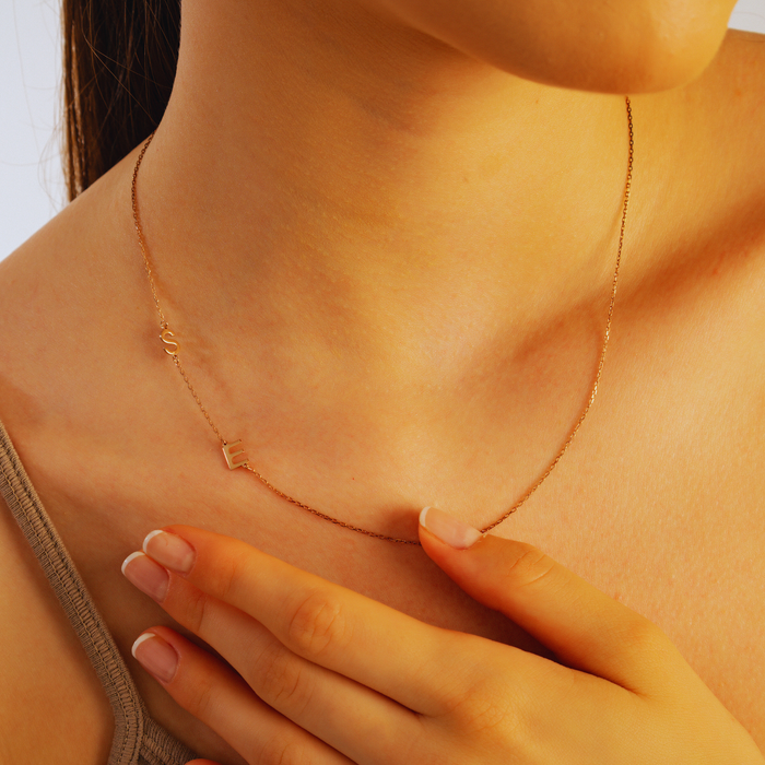 Sideways Initial Necklace – Silver & 14K Gold | Personalized