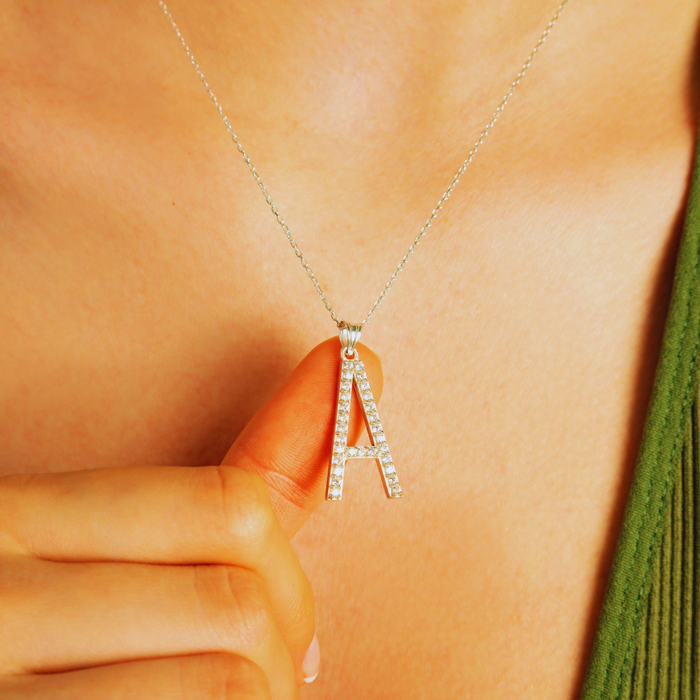 Bold Zircon Initial Necklace – Silver, Gold &amp; Rose Gold | Custom Letter Pendant