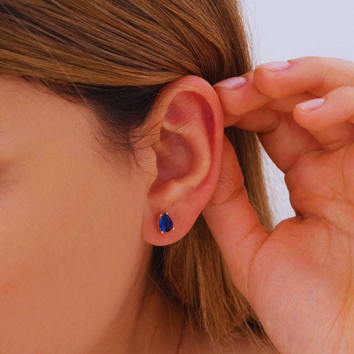 Pear Sapphire Teardrop Earrings – Silver & Gold | September Birthstone Jewellery