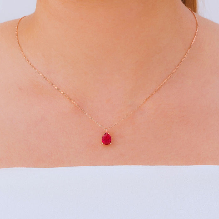 14K Gold Ruby Teardrop Necklace – July Birthstone Pendant | Timeless & Elegant Gift