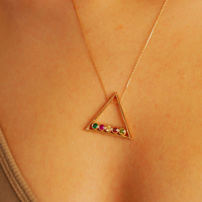 Custom Family Birthstone Triangle Pendant Necklace – Silver, Gold & Rose Gold