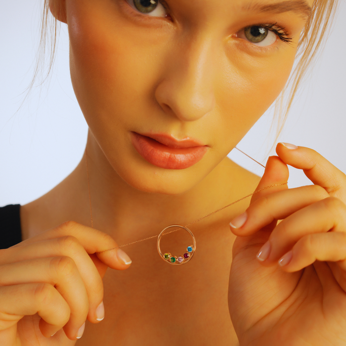 Hoop Birthstone Pendant Necklace – Personalized in Silver & Gold